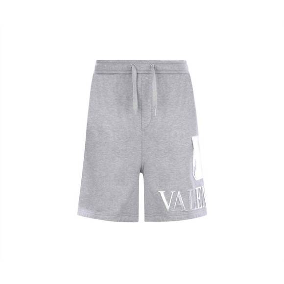NEW VALENTINO men's logo embroidery cotton jersey shorts in grey